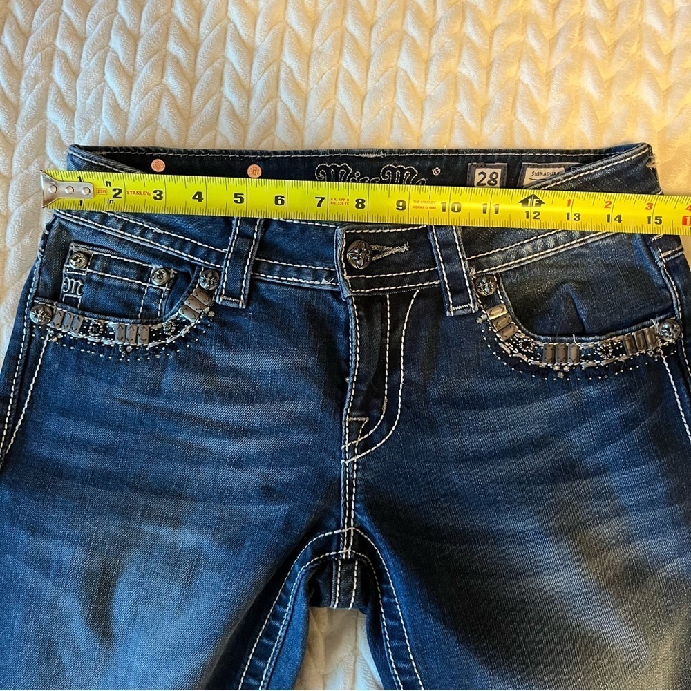 Miss Me Signature Boot Women's Blue Jeans Embroidered Sequins Size 28/33 - Picture 11 of 13